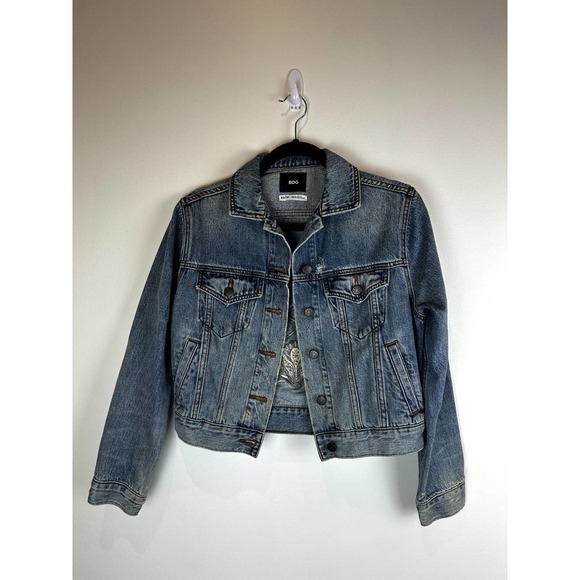 BDG Jackets & Blazers - Gently Used BDG Embroidered Flamingo Denim Jacket XS